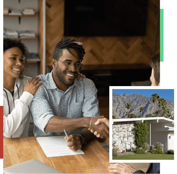 Happy couple signing real estate papers.