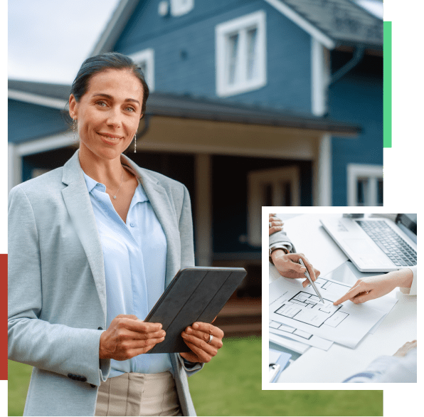 Real estate agent reviewing house plans.